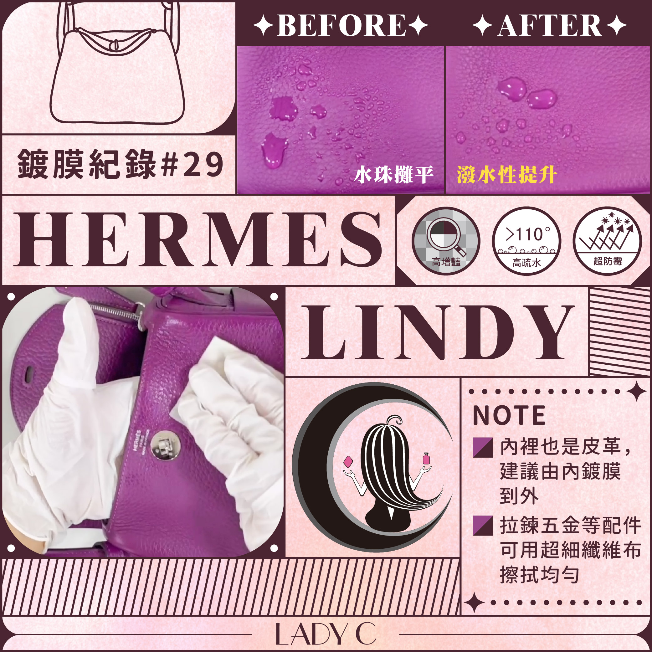 LadyC,鍍膜,鍍膜記錄,皮革鍍膜